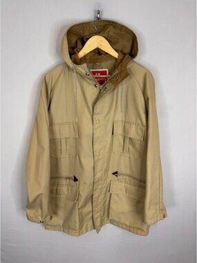 Deacon Brothers Vintage Tan Canvas Hooded Field Jacket Corduroy Trim Mens L